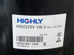 Compresor AC 24000 BTU   Highly   ASH232SV-C8LU